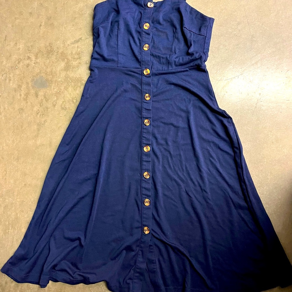 Women’s navy blue spaghetti strap a line button front dress size small